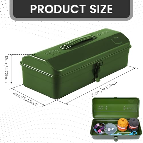 Large Metal Tool Storage Box with Handle for Workshop,15 inches Portable Tool Case with Lid£¬Locking Organiser Box for Hardware Part(green)