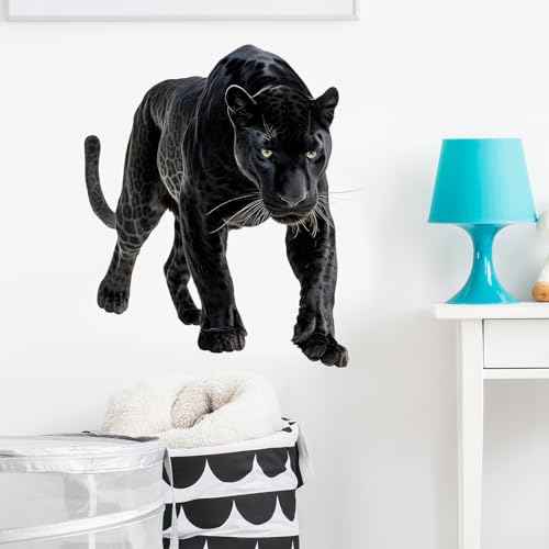 Lifelike Panther Wall Decal Nursery Wildlife Animal Wall Sticker Removable Peel and Stick Wall Art Decor Decoration for Kid Baby Preschool Living Room Playing Room Bedroom School Classroom