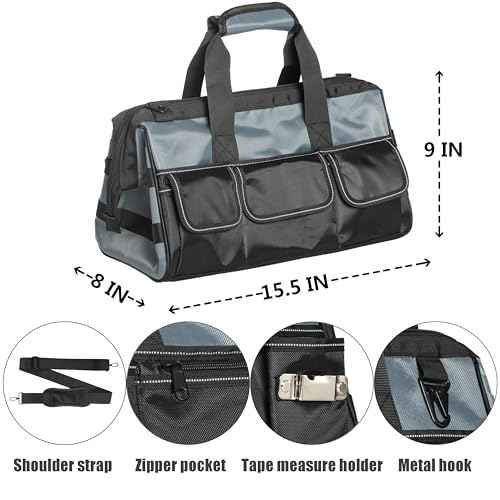 Heavy Duty Tool Bag 15.5-Inch, 16-Pocket Portable Empty Tool Box Organizer Storage, Toolbox Organization, 1680Dwaterproof Oxford cloth .Soft Handle Carrying Toolbag with Large Zipper.