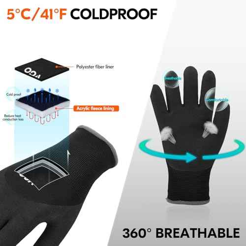 Vgo... 2-Pairs Freezer Winter Work Gloves, Double Lining Rubber Latex Coated for Outdoor Heavy Duty Work (Size M, Black, RB6032)
