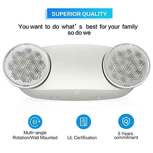 1 Pack Led Emergency Lights for Business, LED Emergency Exit Lights with Battery Backup, 2 Bug Eye Heads Adjustable Commercial Emergency Lighting Fixtures, UL 924 Certified.