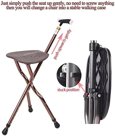 Folding Cane Seat Sturdy Lightweight Adjustable Handle Legs with LED Light Cushion for Elderly Walking Stick 300 lbs Large Plate