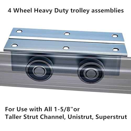 4 Wheel Heavy Duty Trolley Assembly Roller for Barn Doors or Shed Sliding Doors, Compatible with 1-5/8" Wide or All 1-5/8" or Taller Strut Channel (4 Packs)