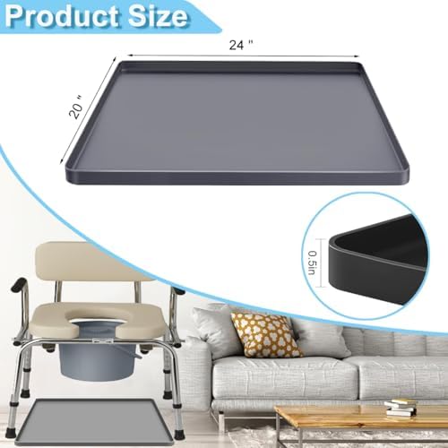 Bedside Commodes Mat Portable Bedside Toilet Mat with Raised Edge, Under Commode Chair Mat Non-Slip Recycle Commode Toilet Pad Waterproof Floor Protector, Silicone Mat for Porta Potty, 23.6"X19.7"