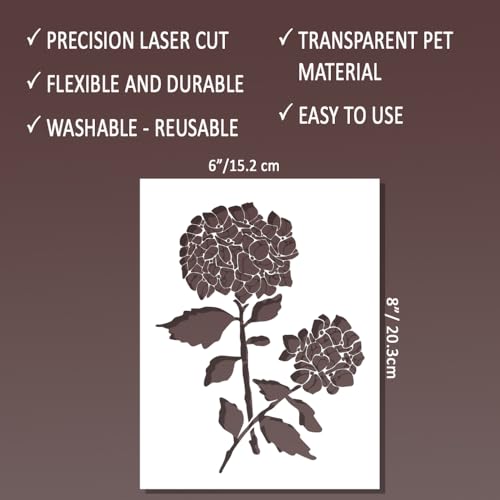 Hydrangea Stencil - Flower Stencils for Painting on Wood, Paper, Fabric, Wall, Furniture - Stencils for Crafts Reusable for Art, Cards, Journaling & Pattern Template - Floral Stencil (6x8 inch)