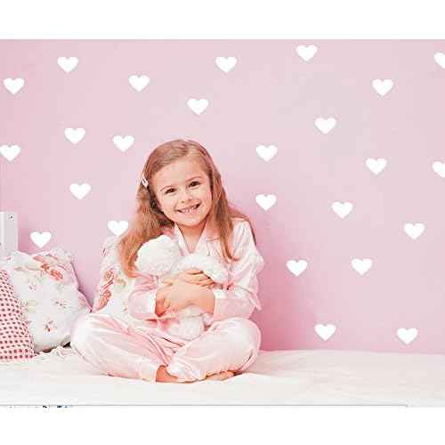 Heart Wall Decals Set ? 96pcs 2-Inch Removable Vinyl Stickers for Kids Bedroom, Nursery, Playroom ? Gender Neutral DIY Decor for Boys and Girls YYU-19 (White)
