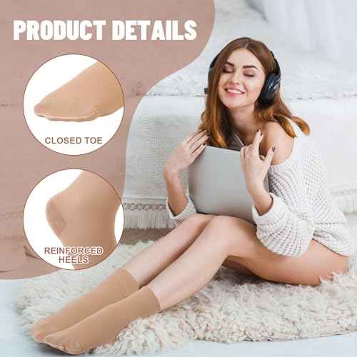 Shinymoon 4 Pairs Ankle Compression Socks 20-30 mmHg Closed Toe Ankle Compression Sleeve Brace Support Sleeve Plantar Fasciitis Socks for Women Men Swelling (Nude Color)