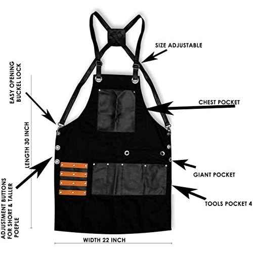 TBP Professional Barber Apron with 8 Waterproof Leather Pockets, Heavy Duty Premium Quality, Ideal for Hair Stylist, Kitchen, Chef BBQ Grill Apron