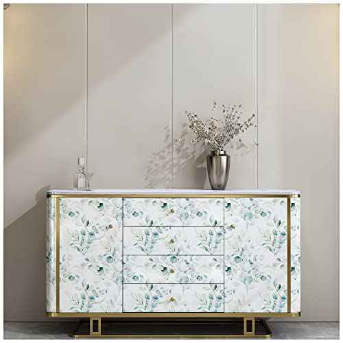 Floralplus Peel and Stick Wallpaper Boho Eucalyptus Leaf Wallpaper for Bathroom Renter Friendly Removable Wallpapers Stick On Contact Paper for Bedroom Home Decor 17.5 x118 in