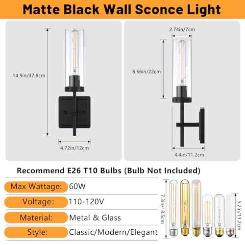 Wall Sconces Set of Two, Matte Black Bathroom Sconces Wall Lighting with Clear Glass, Modern Sconces Wall Decor Set of 2 Hardwired Vanity Light fixtures for Mirror Living Room Hallway Bedroom