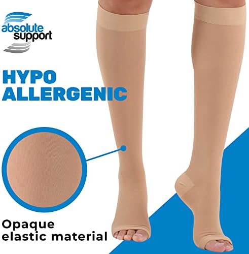 ABSOLUTE SUPPORT Medical Compression Socks for Women & Men 30-40mmHg, Open Toe, Made in USA A311