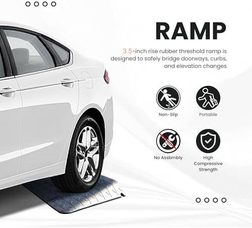 OrangeStar Rubber Threshold Ramp for Doorways, 3" Rise Non-Slip Wheelchair Ramp, 33000lbs Load Capacity, Rubber Curb Ramp for Wheelchair, Scooter