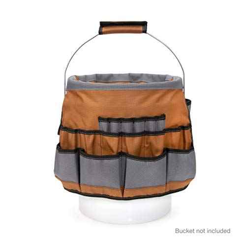 Dickies 35-Pocket 5-Gallon Bucket Organizer With Drill Holster, Padded Handle, and Tape Tether, for Contractors and Painters