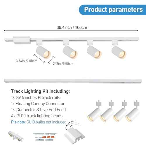 4-Light LED Track Lighting Kit with 3.3FT H Track Lighting Rails & Floating Canopy Connector, GU10 Track Light Kit, Modern Kitchen Track Lighting Fixtures Ceiling Spot Light, White (No Bulbs)
