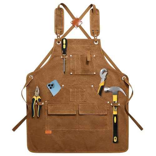Men's Woodworking Apron with 9 Tool Pockets, Durable Heavy Duty Canvas Work Apron with Adjustable Straps