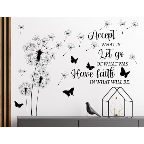 Dandelion Wall Decals Flowers Wall Stickers Inspirational Quotes Wall Art Decals Peel and Stick Removable DIY Flying Butterfly Motivational Sayings Wall Murals for Kids Bedroom Classroom Decor
