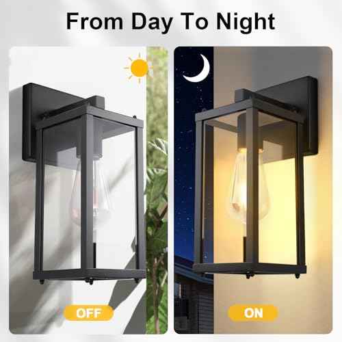 Outdoor Porch Lights Sconce: Waterproof & Stylish Exterior Lighting Fixtures, Black Wall Light with E26 Socket and Glass Shade, Modern Outdoor Lanterns for Patio & Front Door (2 Pack)