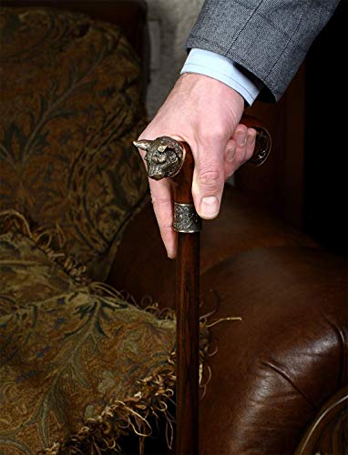 Handmade Wooden Walking Cane Stick Metal Brass Bronze Cat Handle Wooden Shaft for Men & Women stylish collectible 36''