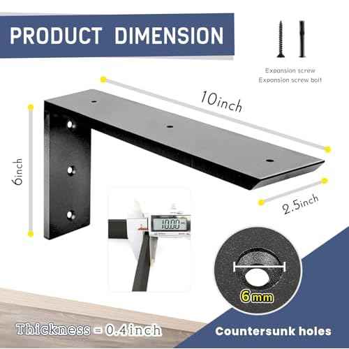 Countertop Support Bracket 10 inch 3 Pack Granite Countertop Bracket 10" x 6" x 2 1/2" Heavy Duty Shelf Bracket L Bracket Mantel Corbels for Wood/Quartz/Concret/Laminate Countertops