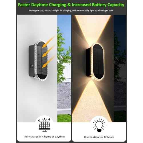 Solar Fence Lights Outdoor, 3000K/4000K/6000K 3 Modes Solar Wall Lights Outdoor Waterproof, Up&Down Dual-Head Outdoor Solar Lights for Yard House Fence Backyard Deck Garden Patio Porch, 10 PK