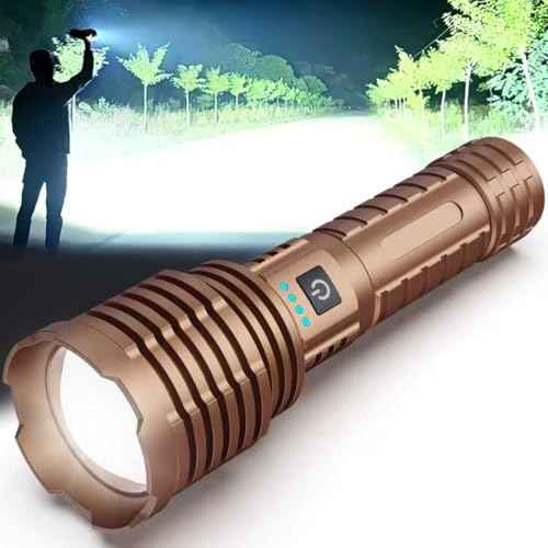 LED Flashlight High Lumens, 6000 Lumens Rechargeable Flashlight, Battery Powered Flashlight, Adjustable Powerful Flash Light with 5 Modes, Waterproof Handheld Flashlight for Home