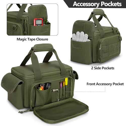 Small Tool Bag with Anti-friction and Thick Padded Bottom, Tool Storage Organizer for Men, Tactical Bag, Range Bag, Multi-functional Work Tote for Repairman, Electrician, Carpenters (Green)