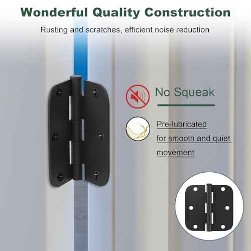 Estmoon 50 Pack 3.5 x 3.5 Inch Rounded Door Hinges Matte Black, 5/8" Radius Interior Hinges Heavy Duty Bifold Residential Hinges for Bathroom/Bedroom/Exterior/Internal Door, 6 Holes