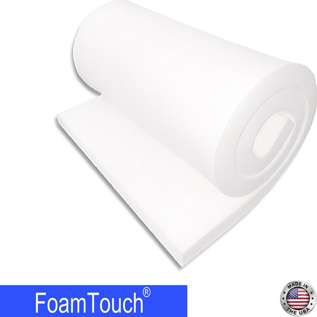 FoamTouch High Density Upholstery Foam (1" x 24" x 72"), 1.79LB Density-45LB ILD, Made in USA – Ideal for Couch Cusions, Chair Cushions, Bench Cushions and Varity of Upholstery Projects