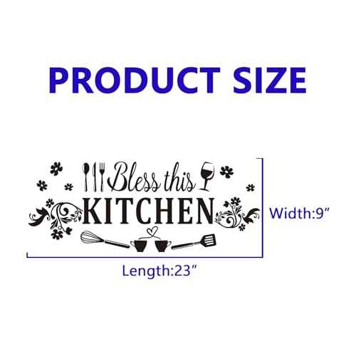 Family Quotes Wall Stickers for Kitchen: Inspirational Home Vinyl Art Wall Decals for Dining Room Living Room Pantry - Bless This Kitchen 23" X 9"