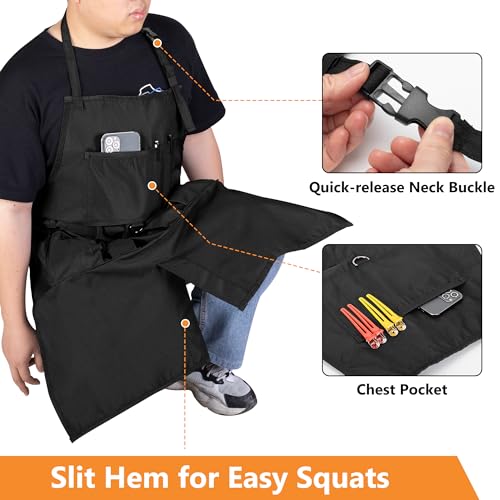 Barber Apron for Men & Women, Water-resistant Hair Stylist Apron with Multiple Pockets & Adjustable Neck Strap for Hairdresser, Cosmetology