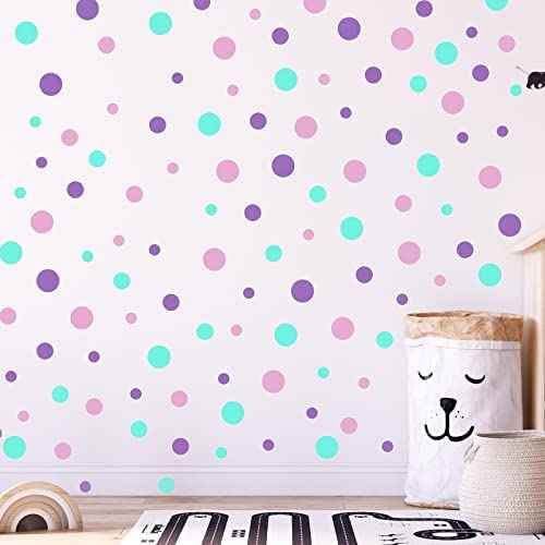 288 Pieces Dots Wall Stickers Large Circle Wall Decal for Bedroom Assorted Polka Dot Stickers Playroom Nursery Removable Vinyl Decal s, 8 Sheets (Green, Purple, Pink)