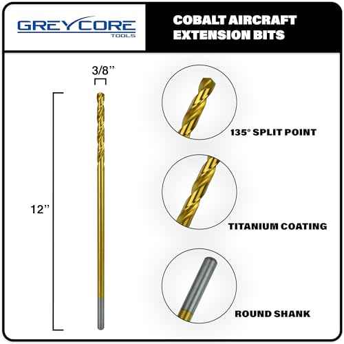 Greycore Tools 3/8 Inch x 12 Inch Cobalt Aircraft Extension Bit ? M35 Cobalt Drill Bit, Industrial Titanium Coating ? Drill Bits for Steel, Hard Metal, Cast Iron, Wood, Plastic (3/8" x 12")
