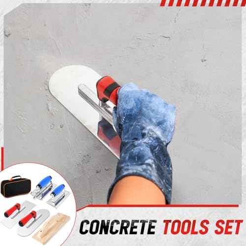6pcs Concrete Hand Tools Set Masonry Tools Includes Stainless Steel Concrete Hand Edger, Groover, Wood Float, Finishing Trowel, Pool Trowel and Tool Bag for Cement Beginner Kit