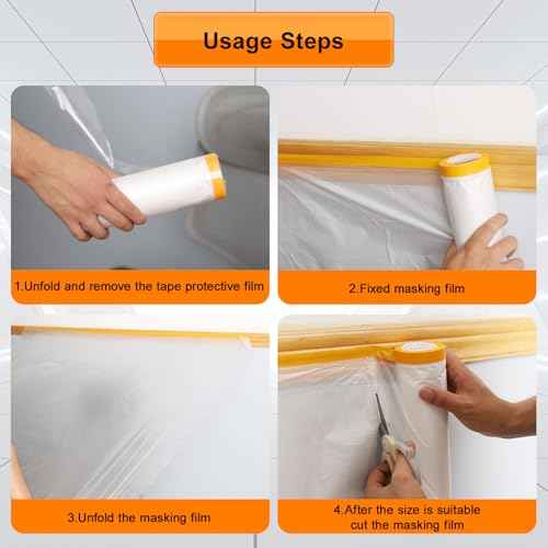 Pre-Taped Masking Film for Painting - 22" x 65' Painters Plastic Roll Sheeting with Automotive Paint Tape and Drape£¬Plastic Painting Film for Windows, Doors, Walls, Automotive Paint Masking£¨2 Rolls£©