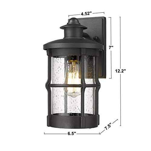 Outdoor Wall Sconces, Outdoor Wall Lights, Exterior Wall Mount Lighting, Exterior Fixture in Black Finish with Seeded Glass for Porch, Garage, Patio, Hallway, Entryway, Black 1 Pack