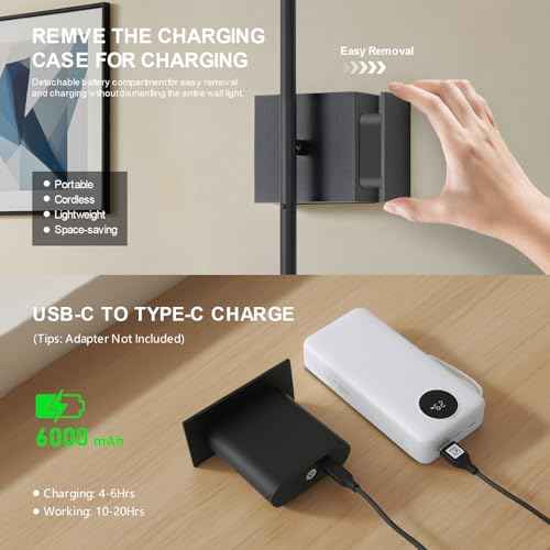 Battery Operated Wall Sconces Set of 2, USB Rechargeable Wall Lights with Remote Control, 360¡Æ Rotation, 6000mAh, Dimmable Touch Wireless Wall Sconce Decor for Living Room Bedroom, 32 Inch, Black