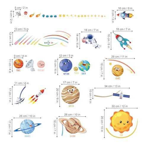 wondever Solar System Planet Wall Stickers Outer Space Astronaut Peel and Stick Wall Art Decals for Baby Nursery Kids Bedroom