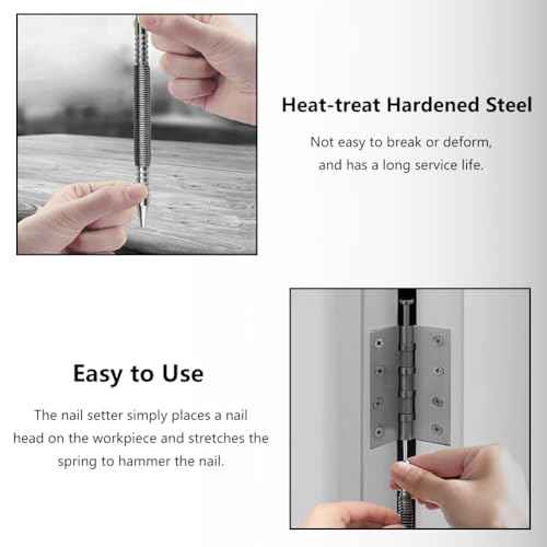 2PCS Dual Head Nail Setter and Hinge Pin Punch Set, 3/32" & 1/16" Hammerless Spring Loaded Nail Punch Tool Spring Nail Set 5000 PSI Striking Force Hinge Pin Removal Tool for Metal or Wood