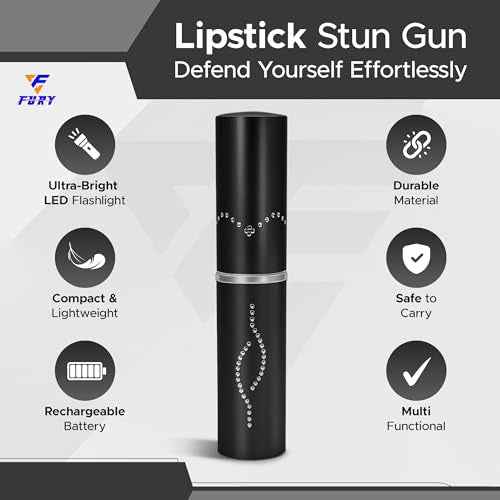 FuryUSA Lipstick Stun Gun - Womens Stun Gun, Metal Casing Self-Defense, Rechargeable Battery, Max Strength, 120 lumens, Built-in Flashlight, Stylish, Expert-Trusted