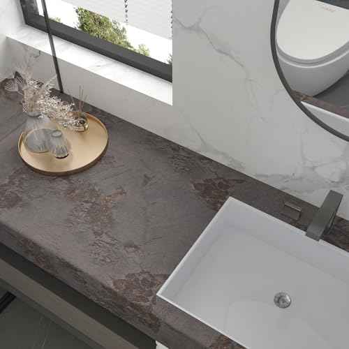 CHIHUT 12"x100" Luxury Matte Brown Gold Thicken Marble Peel and Stick Contact Paper for Countertops Waterproof Self Adhesive Marble Vinyl Wrap Textured Removable Wallpaper for Kitchen Bathroom
