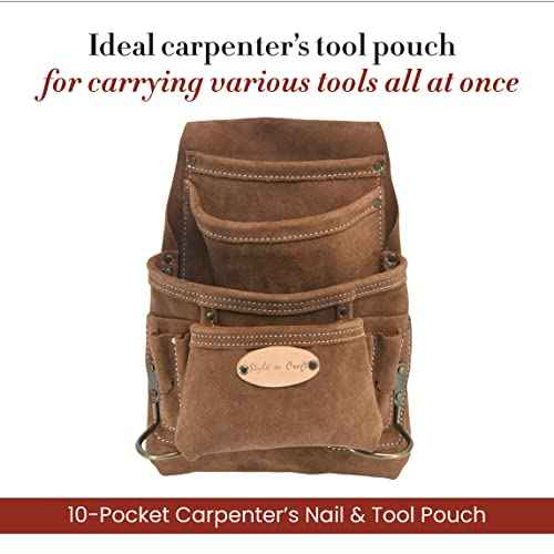 Style n Craft 10-Pocket Carpenter¡¯s Nail and Tool Pouch, Heavy-Duty Suede Leather Pouch, Dark Tan (88923)