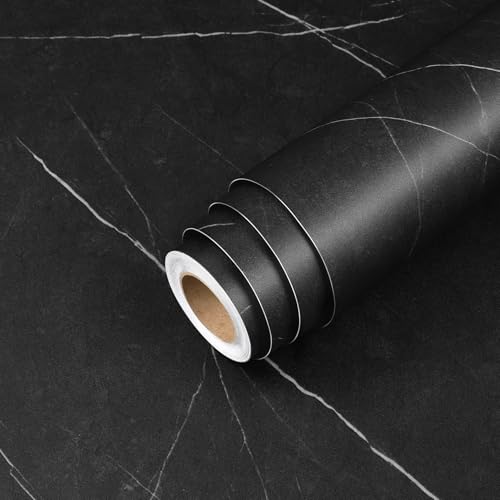 Livelynine Black Marble Wallpaper Peel and Stick Countertops Waterproof Black Countertop Contact Paper Desk Vinyl Wrap Self Adhesive Renter Friendly Counter Top Covers for Kitchen Bathroom 15.8x78.8