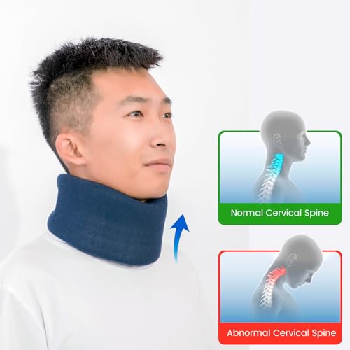 Neck Braces for Neck Pain and Support High-Density Comfort Cervical Collar for Vertebrae Stable and Aligned, Relieve Injury Spine Pressure – Neck Brace for Women & Men Sleeping, Working, Posture (Blue, Small)