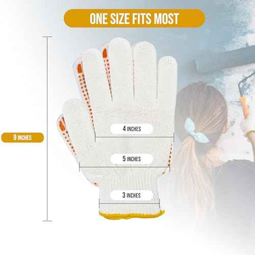 48 Pairs Cotton Grip Work Gloves Bulk Safety Protection Non-Slip PVC Rubber Dots Garage Construction Warehouse Wholesale