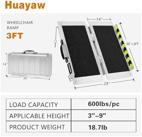 Wheelchair Ramp 3FT, Anti-Slip Aluminum Folding Handicap Portable Ramp, Wheelchair Ramps for Home Steps, Stairs, Doorways, Scooter Ramp