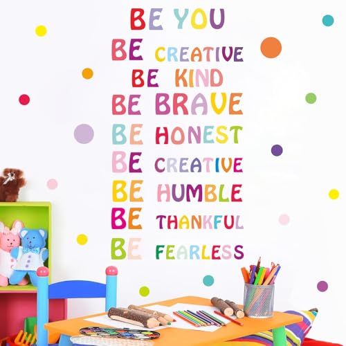 Inspirational Wall Decal: Be Kind, Be You Rainbow Motivational Quotes - Classroom Decor for Kids Girls Bedroom - Be Thankful, Be Brave, Be Creative Lettering