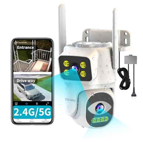 Dual Lens Security Camera Outdoor,WiFi Camera for Home Security,Home Survaillance Outdoor,PTZ,2-Way Audio, Auto Tracking,Night Vision,24/7 Continous Record,IP65 Weather Proof