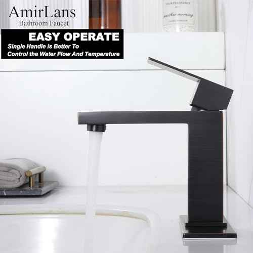 Oil Rubbed Bronze Bathroom Faucet 1 Hole, Stainless Steel Single Hole Bathroom Sink Faucet with Pop Up Drain, Bronze Lavatory Sink Faucet AML-1141-ORB