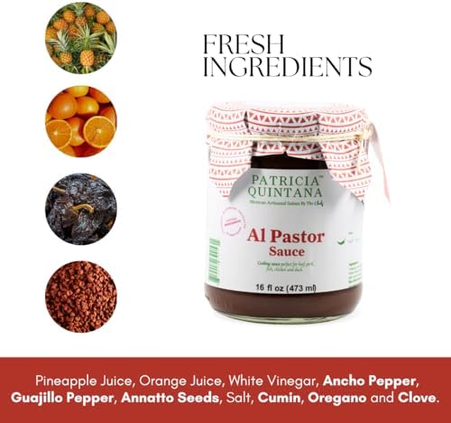 Patricia Quintana Al Pastor Cooking Sauce - Authentic Artisanal Mexican Marinades - Perfect for making Al pastor Tacos, Burgers, Grilled Chicken and More (16 oz, 2 Jars)