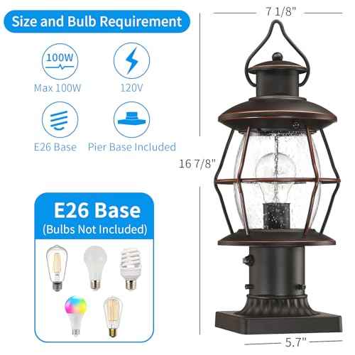 Dusk to Dawn Outdoor Post Lights with Pier Mount Base,16.8¡° Waterproof Lamp Post Light Fixture Hardwired 120V,Oil Rubbed Bronze Post Lighting for Driveway, Yard, Pathway, Garden, Patio